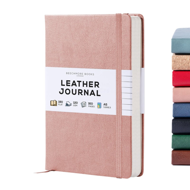 BEECHMORE BOOKS Lined Journal Notebook, 5.8 x 8.3 inch, A5 160 Lined Pages, Hardcover Leather Journals for Women, Men, Writing and Notebooks for Work - 120 GSM Thick Paper, Gifts Box Included - Image 1